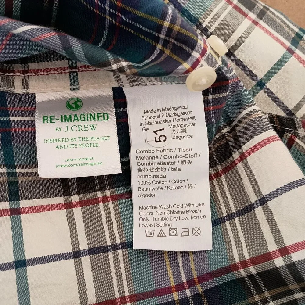 J.Crew Mens Shirt Medium Plaid Classic Fit Short Sleeves Pocket BJ734 Cotton NWT